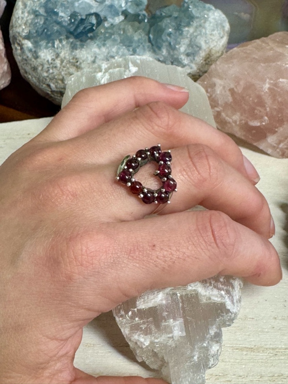 Garnet Gemstone Heart Sterling Silver Ring - Deep Red
